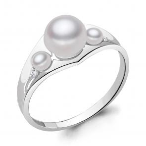 Серебряное кольцо AQUAMARINE с фианитом и жемчугом А67400А фото