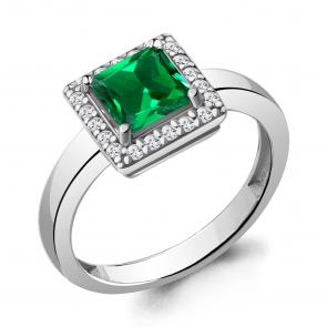 Серебряное кольцо AQUAMARINE с фианитом и гидротермальным изумрудом А67404АГ фото