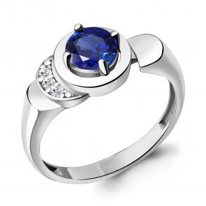 Серебряное кольцо AQUAMARINE с фианитом и гидротермальным сапфиром А67406АБ фото