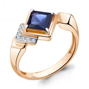 Кольцо из золочёного серебра AQUAMARINE с фианитом и гидротермальным сапфиром А67407АБ-п фото