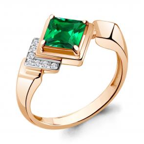 Кольцо из золочёного серебра AQUAMARINE с фианитом и гидротермальным изумрудом А67407АГ-п фото