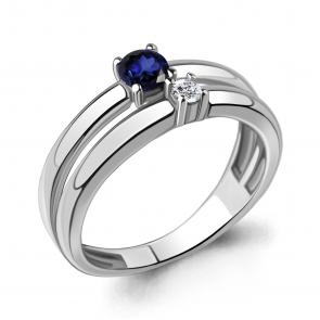 Серебряное кольцо AQUAMARINE с фианитом и гидротермальным сапфиром А67409АБ фото