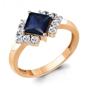 Кольцо из золочёного серебра AQUAMARINE с фианитом и гидротермальным сапфиром А67410АБ-п фото