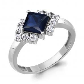 Серебряное кольцо AQUAMARINE с фианитом и гидротермальным сапфиром А67410АБ фото