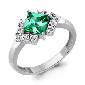 Серебряное кольцо AQUAMARINE с фианитом и гидротермальным изумрудом А67410АГ фото