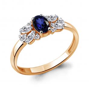 Кольцо из золочёного серебра AQUAMARINE с фианитом и гидротермальным сапфиром А67412АБ-п фото