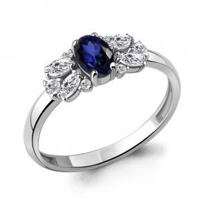 Серебряное кольцо AQUAMARINE с фианитом и гидротермальным сапфиром А67412АБ фото
