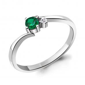 Серебряное кольцо AQUAMARINE с фианитом и гидротермальным изумрудом А67416АГ фото