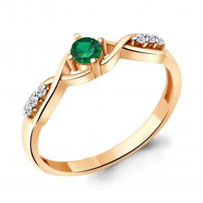 Кольцо из золочёного серебра AQUAMARINE с фианитом и гидротермальным изумрудом А67417АГ-п фото