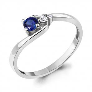 Серебряное кольцо AQUAMARINE с фианитом и гидротермальным сапфиром А67418АБ фото