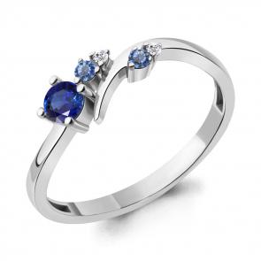 Серебряное кольцо AQUAMARINE с фианитом и гидротермальным сапфиром А67419АБ фото
