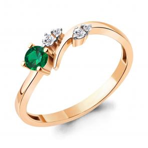 Кольцо из золочёного серебра AQUAMARINE с фианитом и гидротермальным изумрудом А67419АГ-п фото