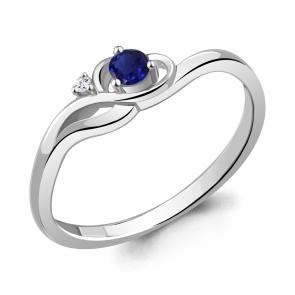 Серебряное кольцо AQUAMARINE с фианитом и гидротермальным сапфиром А67421АБ фото