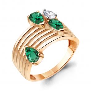 Кольцо из золочёного серебра AQUAMARINE с фианитом и гидротермальным изумрудом А67427АГ-п фото