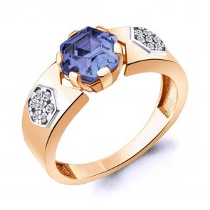 Кольцо из золочёного серебра AQUAMARINE с фианитом и танзанитом А67439603А-п фото