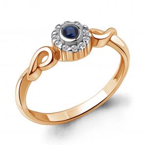 Кольцо из золочёного серебра AQUAMARINE с фианитом и гидротермальным сапфиром А67472АБ-пк фото