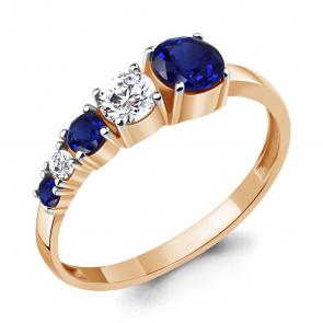 Кольцо из золочёного серебра AQUAMARINE с фианитом и гидротермальным сапфиром А67475Н-п фото