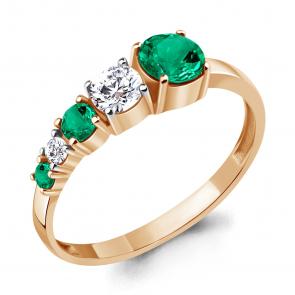 Кольцо из золочёного серебра AQUAMARINE с фианитом и гидротермальным изумрудом А67475П-п фото