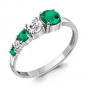 Серебряное кольцо AQUAMARINE с фианитом и гидротермальным изумрудом А67475П фото