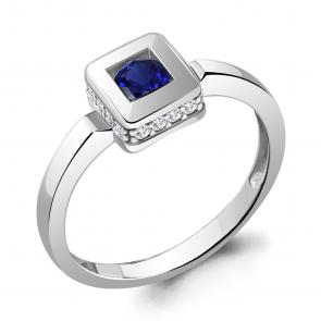 Серебряное кольцо AQUAMARINE с фианитом и гидротермальным сапфиром А67477АБ фото