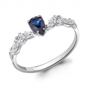 Серебряное кольцо AQUAMARINE с фианитом и гидротермальным сапфиром А67786АБ фото