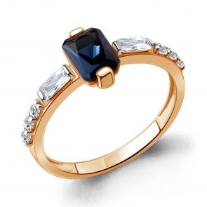 Кольцо из золочёного серебра AQUAMARINE с фианитом и гидротермальным сапфиром А67803АБ-п фото