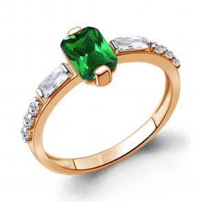 Кольцо из золочёного серебра AQUAMARINE с фианитом и гидротермальным изумрудом А67803АГ-п фото