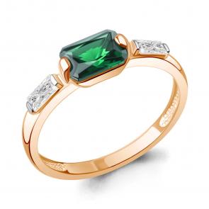 Кольцо из золочёного серебра AQUAMARINE с фианитом и гидротермальным изумрудом А67835П-п фото