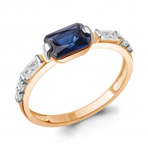 Кольцо из золочёного серебра AQUAMARINE с фианитом и гидротермальным сапфиром А67838АБ-п фото