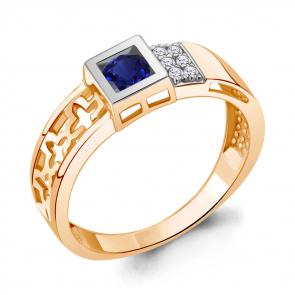 Кольцо из золочёного серебра AQUAMARINE с фианитом и гидротермальным сапфиром А67868АБ-пк фото