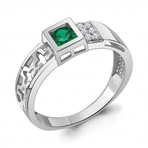 Серебряное кольцо AQUAMARINE с фианитом и гидротермальным изумрудом А67868АГ фото