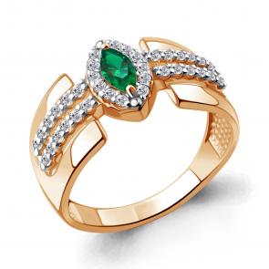 Кольцо из золочёного серебра AQUAMARINE с фианитом и ювелирным кристаллом А67906АГ-п фото