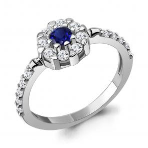 Серебряное кольцо AQUAMARINE с фианитом и гидротермальным сапфиром А67916АБ фото