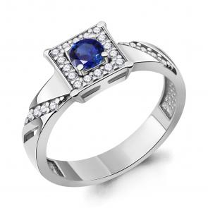 Серебряное кольцо AQUAMARINE с фианитом и гидротермальным сапфиром А67966АБ фото