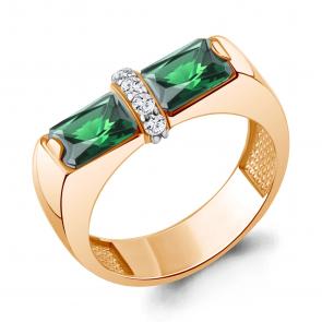 Кольцо из золочёного серебра AQUAMARINE с фианитом и гидротермальным изумрудом А67995АГ-п фото