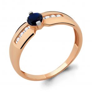 Кольцо из золочёного серебра AQUAMARINE с фианитом и гидротермальным сапфиром А68011Н-п фото