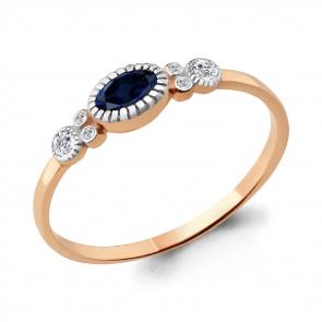 Кольцо из золочёного серебра AQUAMARINE с фианитом и гидротермальным сапфиром А68110Б-пк фото