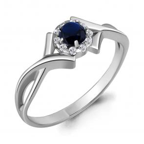 Серебряное кольцо AQUAMARINE с фианитом и гидротермальным сапфиром А68211Б фото