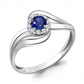 Серебряное кольцо AQUAMARINE с фианитом и гидротермальным сапфиром А68212Б фото
