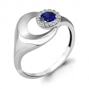 Серебряное кольцо AQUAMARINE с фианитом и гидротермальным сапфиром А68290Б фото