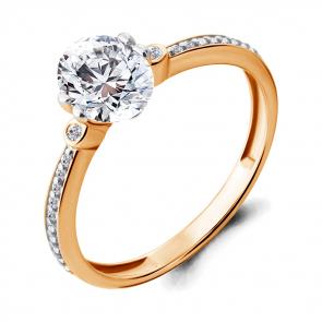 Кольцо из золочёного серебра AQUAMARINE с фианитом А68347А-пк фото