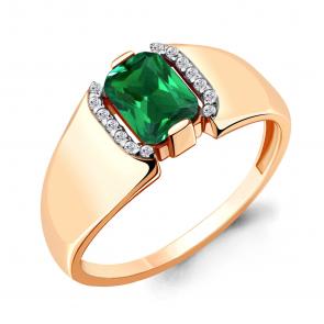 Кольцо из золочёного серебра AQUAMARINE с фианитом и гидротермальным изумрудом А68428АГ-п фото