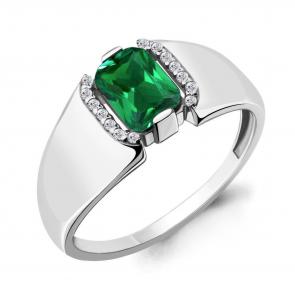 Серебряное кольцо AQUAMARINE с фианитом и гидротермальным изумрудом А68428АГ фото