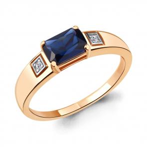 Кольцо из золочёного серебра AQUAMARINE с фианитом и гидротермальным сапфиром А68429АБ-пк фото