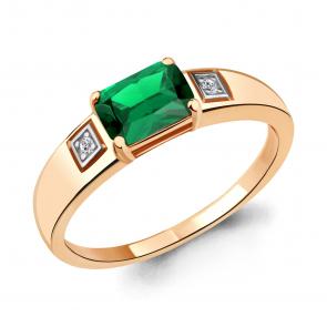 Кольцо из золочёного серебра AQUAMARINE с фианитом и гидротермальным изумрудом А68429АГ-пк фото