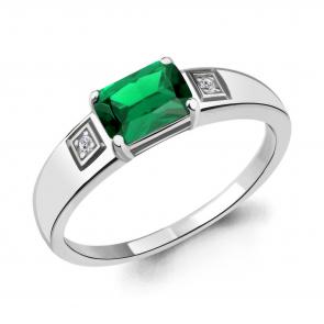 Серебряное кольцо AQUAMARINE с фианитом и гидротермальным изумрудом А68429АГ фото