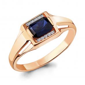 Кольцо из золочёного серебра AQUAMARINE с фианитом и гидротермальным сапфиром А68431АБ-п фото