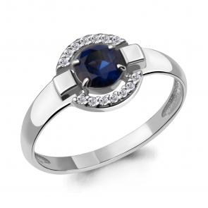 Серебряное кольцо AQUAMARINE с фианитом и гидротермальным сапфиром А68459АБ фото