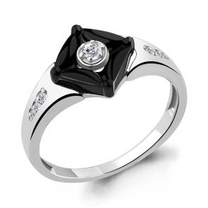 Серебряное кольцо AQUAMARINE с фианитом и керамикой А68468А фото