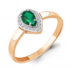 Кольцо из золочёного серебра AQUAMARINE с фианитом и гидротермальным изумрудом А68470АГ-пк фото